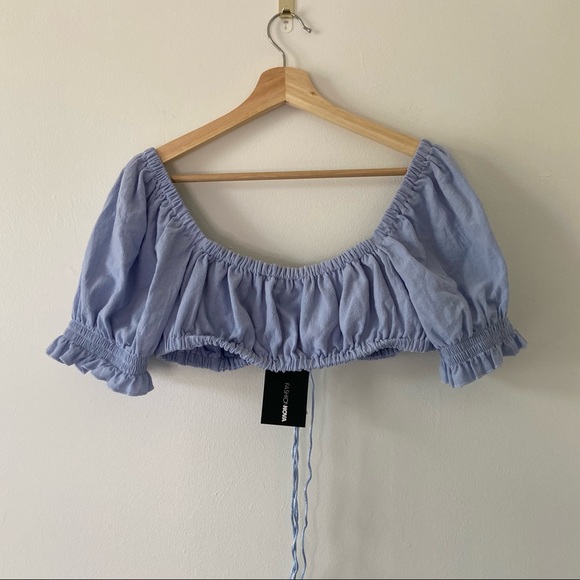 Fashion Nova Puff Sleeve Tie Front Top - Picture 5 of 6